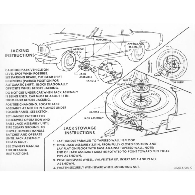 1966 Mustang Trunk Compartment Jack Instructions Decal